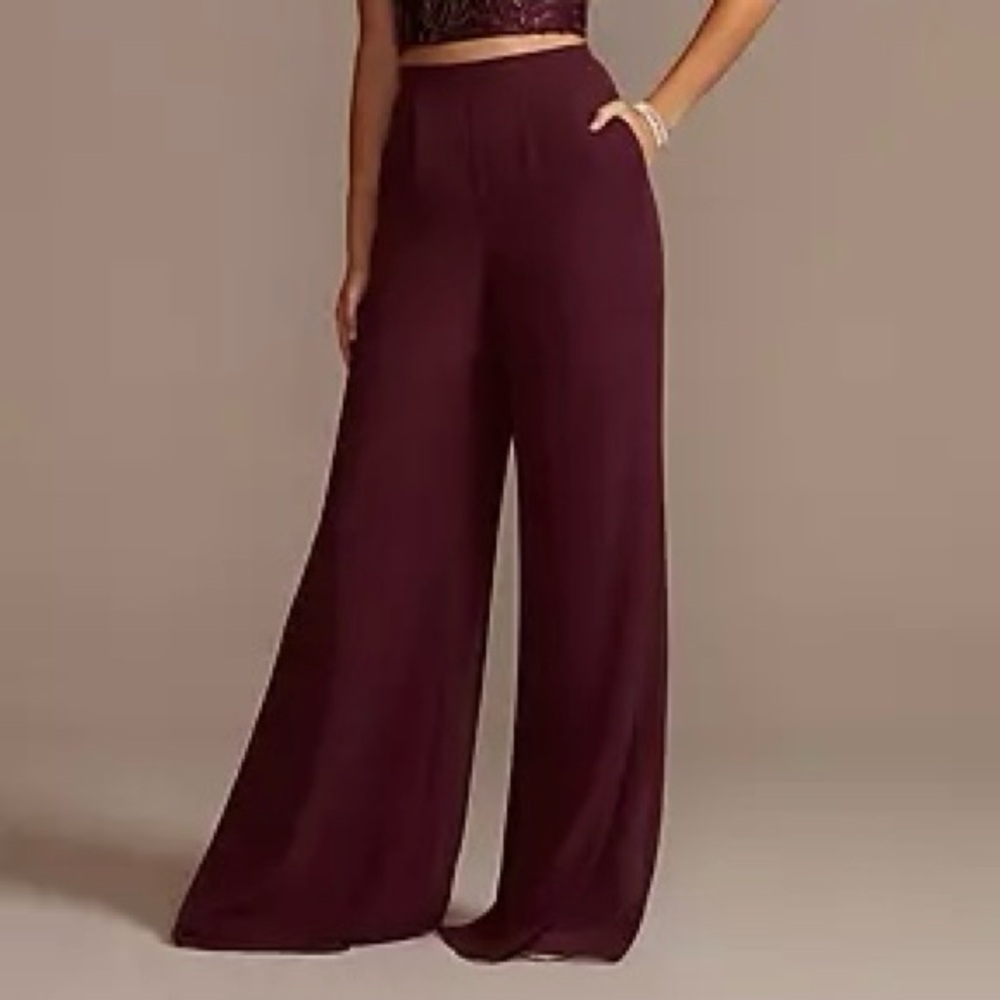 David’s Bridal Wide Leg Sheer Lined Trousers Women’s XS Formal Wedding